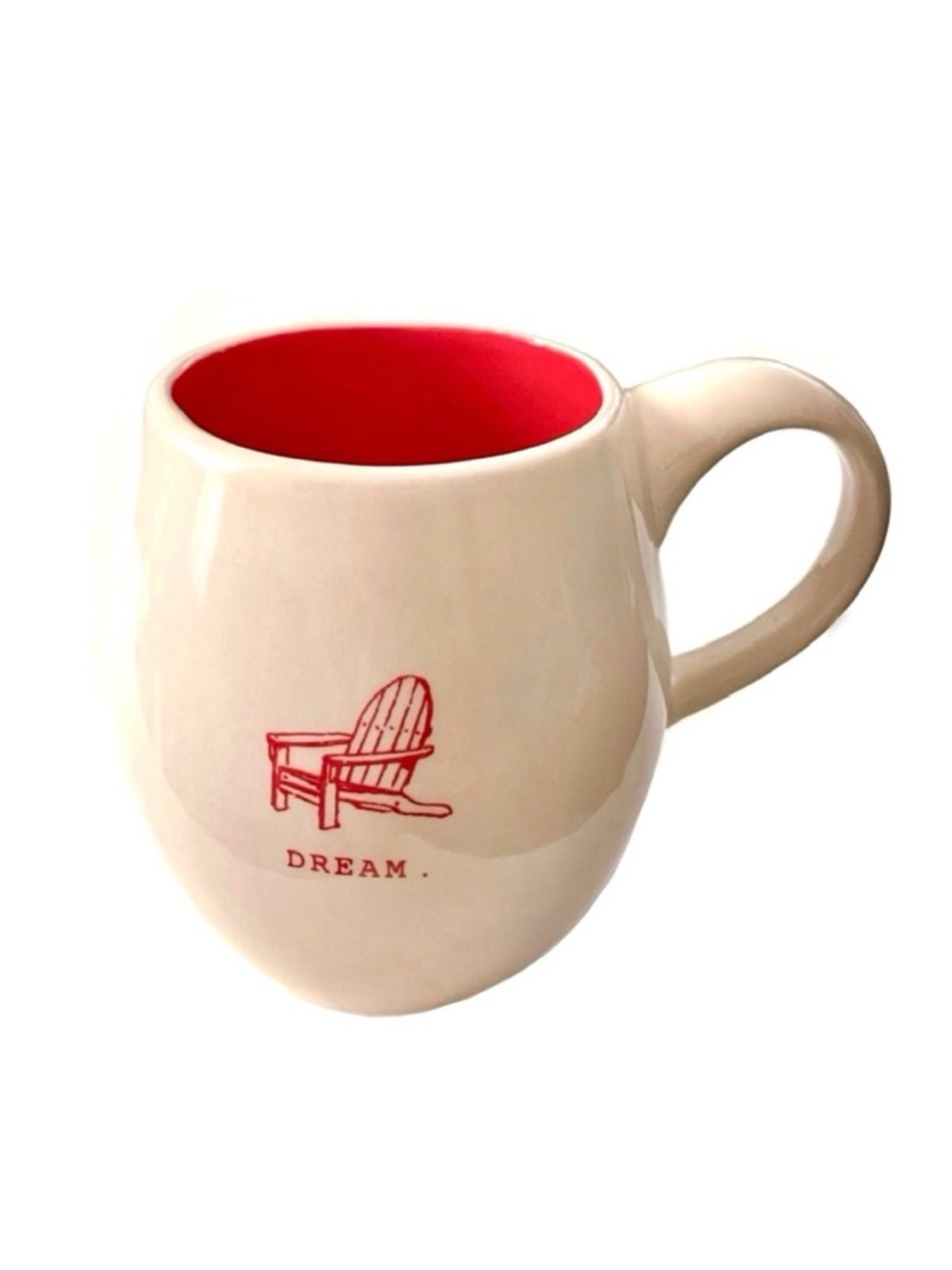 New! Magenta Exclusive Ceramic Coffee Mug DREAM Coastal Graphic in Red & White